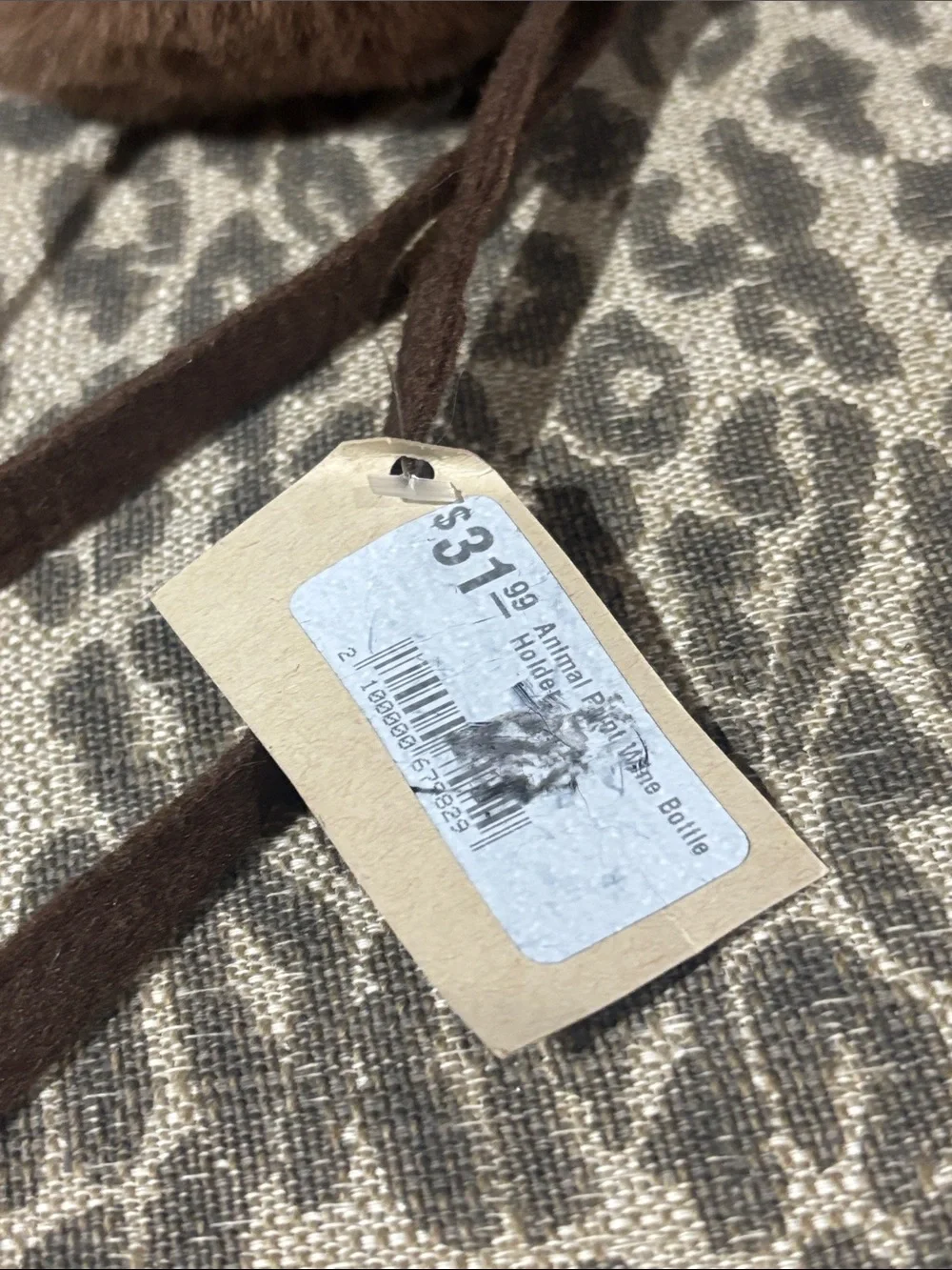 Plush wine gift bag faux fur leopard print fuzzy drawstring pouch hostess gift